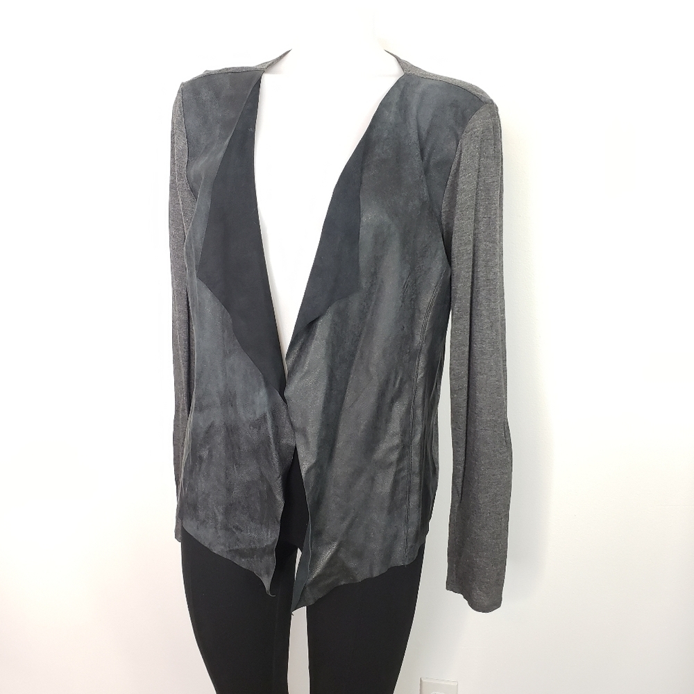 Michael Stars Black Leather Drape Front Open Cardigan Medium